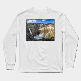 Wyoming State Outline (Lower Yellowstone Falls) Long Sleeve T-Shirt